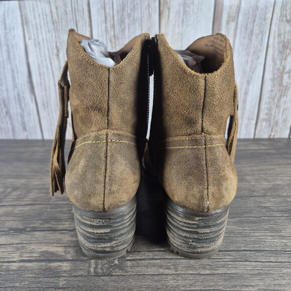 Born Alondra Fringe Block Heel Cowboy Western Tassle Boots Women's 8 Brown Suede - Picture 4 of 9